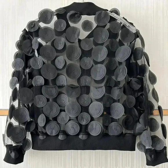 Semi-Sheer Patch Layer Zip Front Jacket/Blouse - Picture 3 of 6